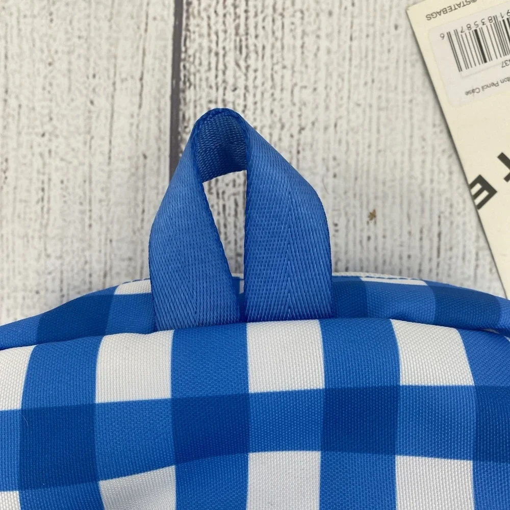 State Bags Clinton Pencil Case Blue Gingham Plaid Durable Pouch School Office